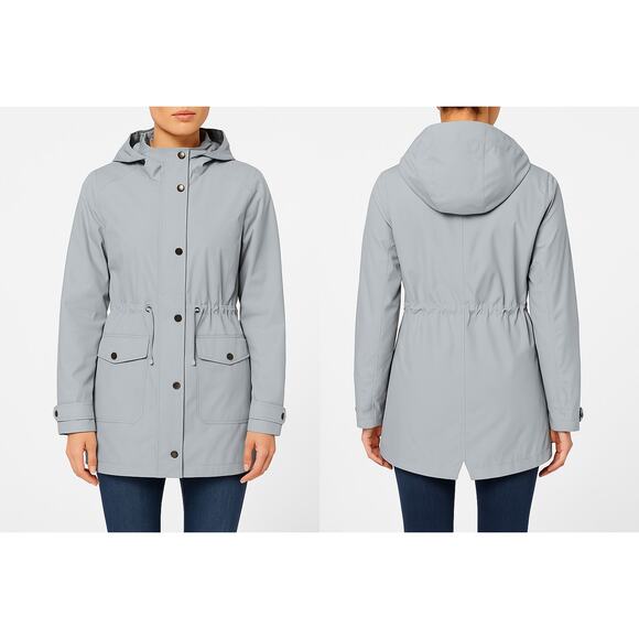 London Fog Women's Water-Resistant Hooded Anorak Coat Size M Blue Gray - Picture 1 of 6